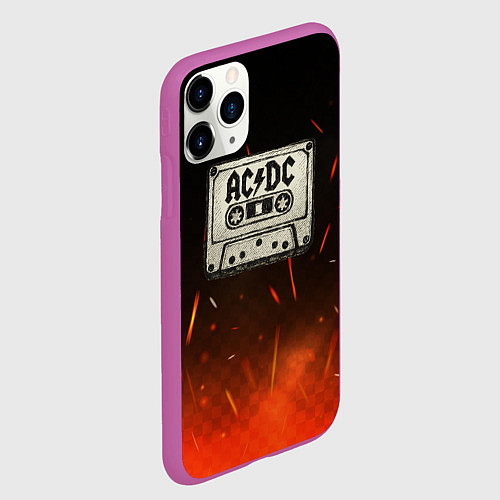 Чехол iPhone 11 Pro матовый ACDC лого на кассете / 3D-Фиолетовый – фото 2
