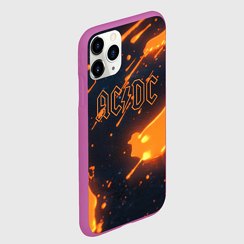 Чехол iPhone 11 Pro матовый ACDC оранжевый логотип / 3D-Фиолетовый – фото 2