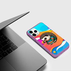 Чехол iPhone 11 Pro матовый Ежик в кофте, цвет: 3D-фиолетовый — фото 2