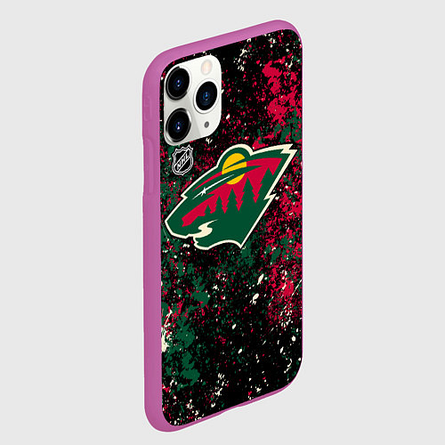 Чехол iPhone 11 Pro матовый Minnesota Wild NHL black / 3D-Фиолетовый – фото 2