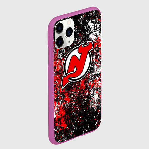 Чехол iPhone 11 Pro матовый New Jersey Devils NHL black / 3D-Фиолетовый – фото 2