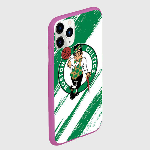 Чехол iPhone 11 Pro матовый Boston Celtics white and green / 3D-Фиолетовый – фото 2