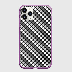 Чехол iPhone 11 Pro матовый Белый серый горох на черном ретро, цвет: 3D-фиолетовый