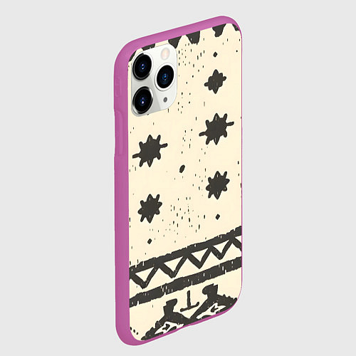 Чехол iPhone 11 Pro матовый Африканские примитивные узоры / 3D-Фиолетовый – фото 2