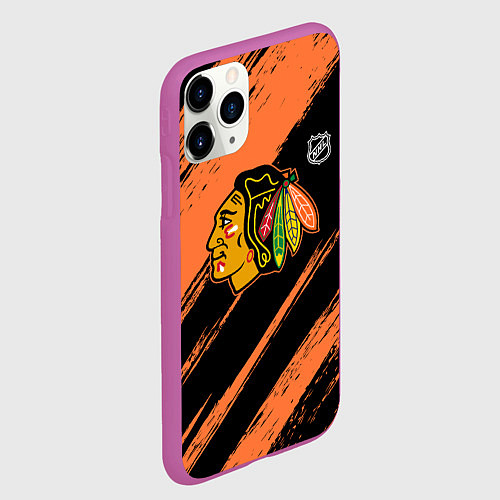 Чехол iPhone 11 Pro матовый Чикаго Блэкхокс - фон с оранжевыми потертостами / 3D-Фиолетовый – фото 2