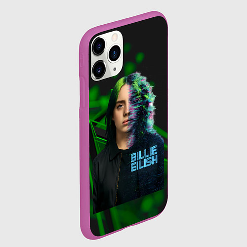 Чехол iPhone 11 Pro матовый Билли Айлиш глитч стиль / 3D-Фиолетовый – фото 2