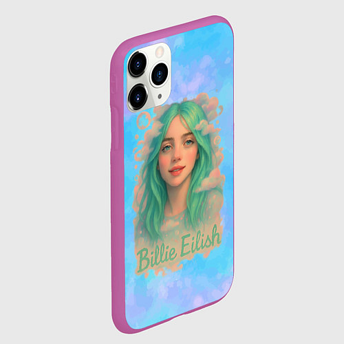 Чехол iPhone 11 Pro матовый Билли Айлиш с зелеными волосами / 3D-Фиолетовый – фото 2