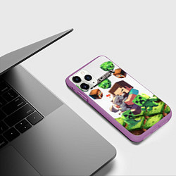 Чехол iPhone 11 Pro матовый World of minecraft, цвет: 3D-фиолетовый — фото 2
