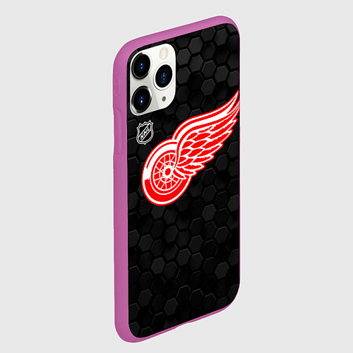 Чехол iPhone 11 Pro матовый Детройт Ред Уингз - черные соты / 3D-Фиолетовый – фото 2