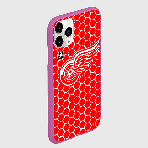 Чехол iPhone 11 Pro матовый Детройт Ред Уингз - красные соты / 3D-Фиолетовый – фото 2