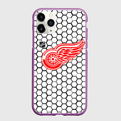 Чехол iPhone 11 Pro матовый Детройт Ред Уингз - белые соты, цвет: 3D-фиолетовый