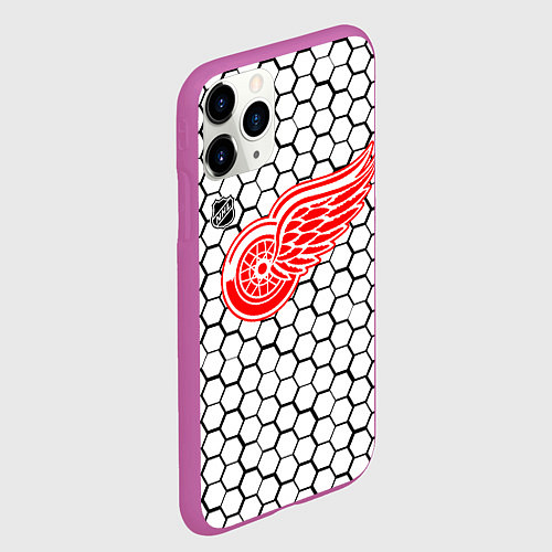 Чехол iPhone 11 Pro матовый Детройт Ред Уингз - белые соты / 3D-Фиолетовый – фото 2