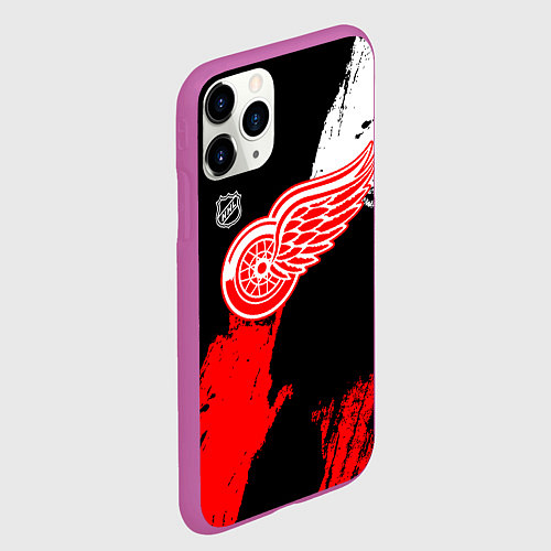 Чехол iPhone 11 Pro матовый Детройт Ред Уингз - брызги краска на черном фоне / 3D-Фиолетовый – фото 2