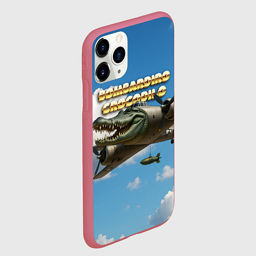 Чехол iPhone 11 Pro матовый Bombardino Crocodillo мем / 3D-Малиновый – фото 2