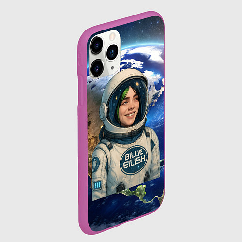 Чехол iPhone 11 Pro матовый Билли Айлиш в стиле космонавта / 3D-Фиолетовый – фото 2