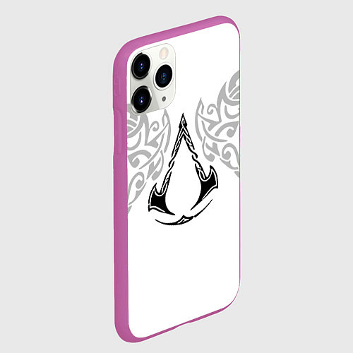 Чехол iPhone 11 Pro матовый Ассасин Крид - узор ворон / 3D-Фиолетовый – фото 2
