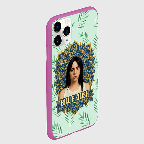 Чехол iPhone 11 Pro матовый Билли Айлиш рамка мандала / 3D-Фиолетовый – фото 2