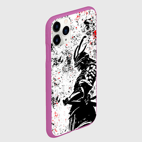 Чехол iPhone 11 Pro матовый Самурай - брызги красок / 3D-Фиолетовый – фото 2