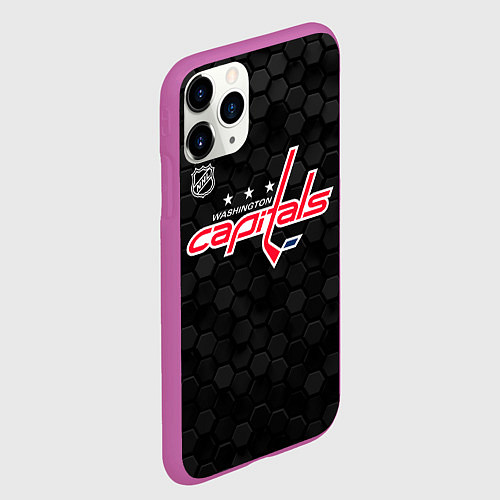 Чехол iPhone 11 Pro матовый Вашингтон Кэпиталз - черные соты / 3D-Фиолетовый – фото 2