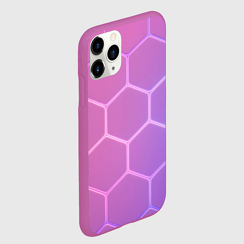 Чехол iPhone 11 Pro матовый Розовые неоновые соты / 3D-Фиолетовый – фото 2