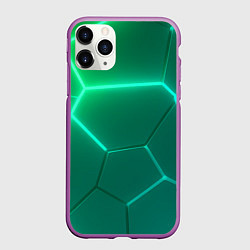 Чехол iPhone 11 Pro матовый Зеленые неоновые плитки, цвет: 3D-фиолетовый