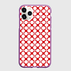 Чехол iPhone 11 Pro матовый Красно белый узор в клетку и горох, цвет: 3D-фиолетовый