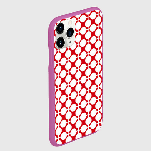 Чехол iPhone 11 Pro матовый Красно белый узор в клетку и горох / 3D-Фиолетовый – фото 2
