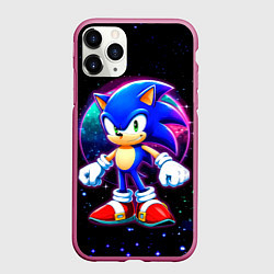 Чехол iPhone 11 Pro матовый Соник в космосе, цвет: 3D-малиновый