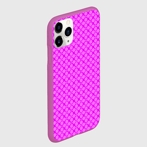 Чехол iPhone 11 Pro матовый Неоновый малиновый розовый узор в горошек / 3D-Фиолетовый – фото 2