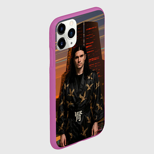 Чехол iPhone 11 Pro матовый Bones в халате с журавлями / 3D-Фиолетовый – фото 2
