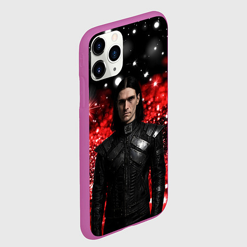 Чехол iPhone 11 Pro матовый Bones в кожаной куртке / 3D-Фиолетовый – фото 2