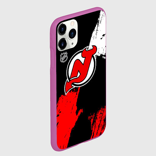 Чехол iPhone 11 Pro матовый Нью Джерси Девилз - брызги краски / 3D-Фиолетовый – фото 2