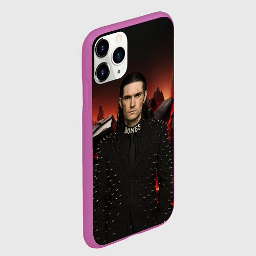 Чехол iPhone 11 Pro матовый Bones в пиджаке с шыпами / 3D-Фиолетовый – фото 2