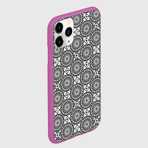 Чехол iPhone 11 Pro матовый Черно белый кружевной узор / 3D-Фиолетовый – фото 2