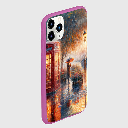 Чехол iPhone 11 Pro матовый Красная телефонная будка на набережной / 3D-Фиолетовый – фото 2