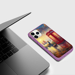 Чехол iPhone 11 Pro матовый Женщина у телефонной будки на набережной, цвет: 3D-фиолетовый — фото 2