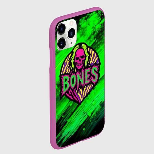 Чехол iPhone 11 Pro матовый Bones лого с черепом / 3D-Фиолетовый – фото 2