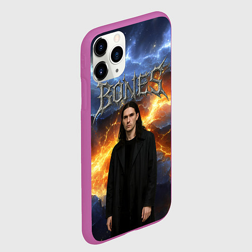 Чехол iPhone 11 Pro матовый Bones на фоне разломных плит / 3D-Фиолетовый – фото 2