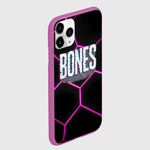 Чехол iPhone 11 Pro матовый Bones белый глитч лого / 3D-Фиолетовый – фото 2