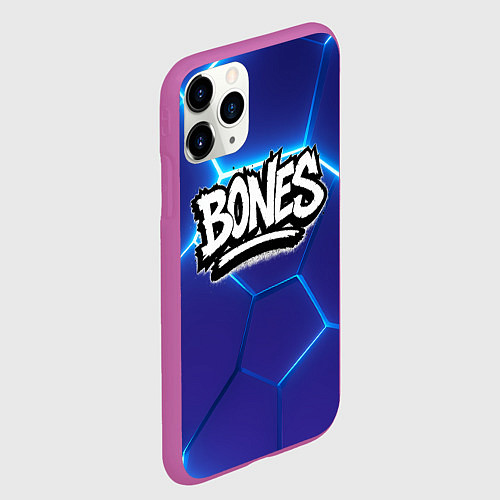 Чехол iPhone 11 Pro матовый Bones белое лого на синих плитах / 3D-Фиолетовый – фото 2