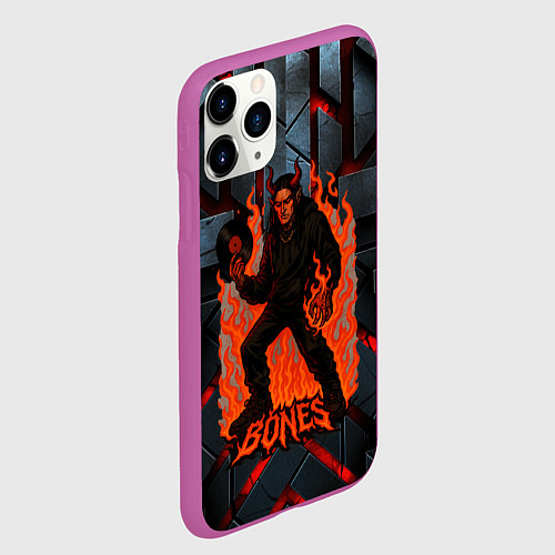 Чехол iPhone 11 Pro матовый Bones в стиле дьявола с пластинкой / 3D-Фиолетовый – фото 2