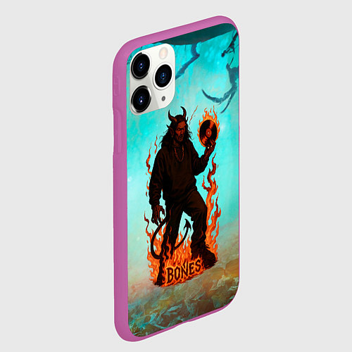Чехол iPhone 11 Pro матовый Bones в стиле демона / 3D-Фиолетовый – фото 2