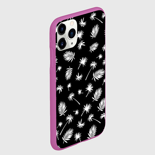 Чехол iPhone 11 Pro матовый Текстура черной гавайской рубашки / 3D-Фиолетовый – фото 2