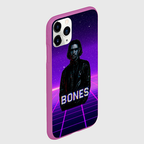 Чехол iPhone 11 Pro матовый Bones retrowave / 3D-Фиолетовый – фото 2