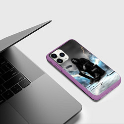 Чехол iPhone 11 Pro матовый Bones на фоне молний, цвет: 3D-фиолетовый — фото 2