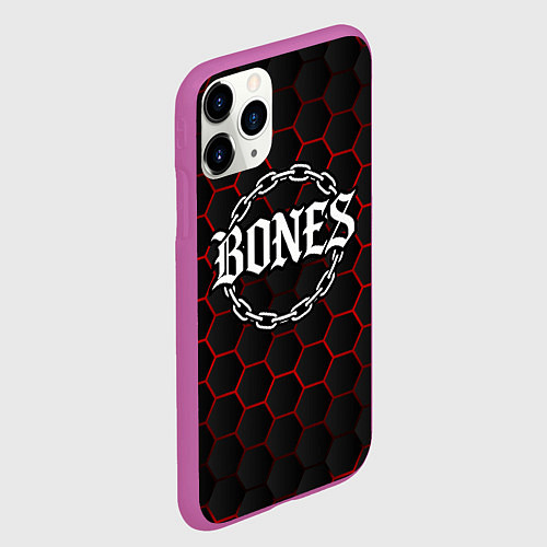 Чехол iPhone 11 Pro матовый Bones лого в цепях / 3D-Фиолетовый – фото 2