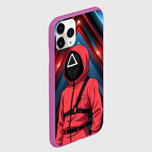 Чехол iPhone 11 Pro матовый Игра в кальмара - страж в стиле аниме / 3D-Фиолетовый – фото 2