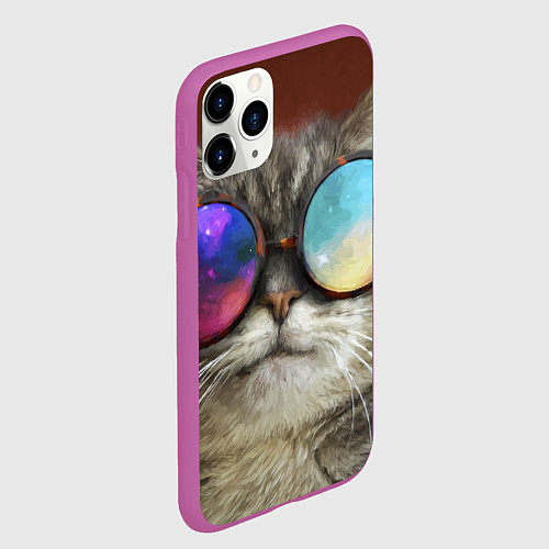 Чехол iPhone 11 Pro матовый A Cat with multicolored glasses / 3D-Фиолетовый – фото 2