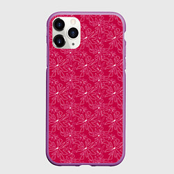 Чехол iPhone 11 Pro матовый Цветочный рисунок пером на красном фоне, цвет: 3D-фиолетовый