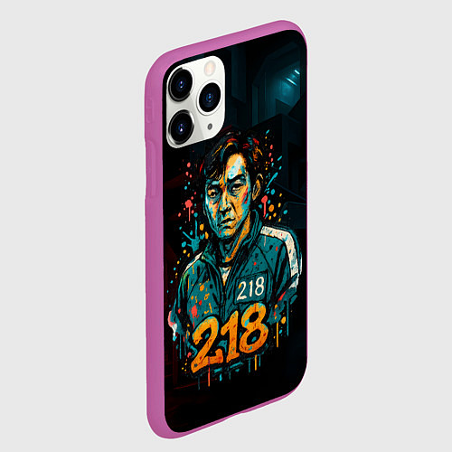Чехол iPhone 11 Pro матовый Игра в кальмара игрок 218 граффити / 3D-Фиолетовый – фото 2